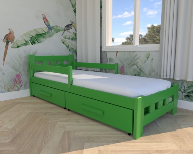 łóżko dla chłopca Paweł Premium, pojedyncze bezpieczne łóżko drewniane od porducenta Valor Meble,łóżko z szufladami na pościel,łóżko w kolorze zielonym.jpg
