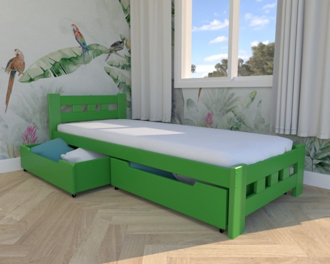 łóżko dla chłopca Paweł Premium, pojedyncze solidne łóżko drewniane od producenta Valor Meble,łóżko z szufladami na pościel,łóżko w kolorze zielonym.jpg