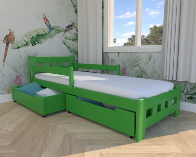 łóżko dla chłopca Paweł Premium, pojedyncze solidne łóżko drewniane od producenta Valor Meble,łóżko z szufladami na pościel,łóżko zielone.jpg