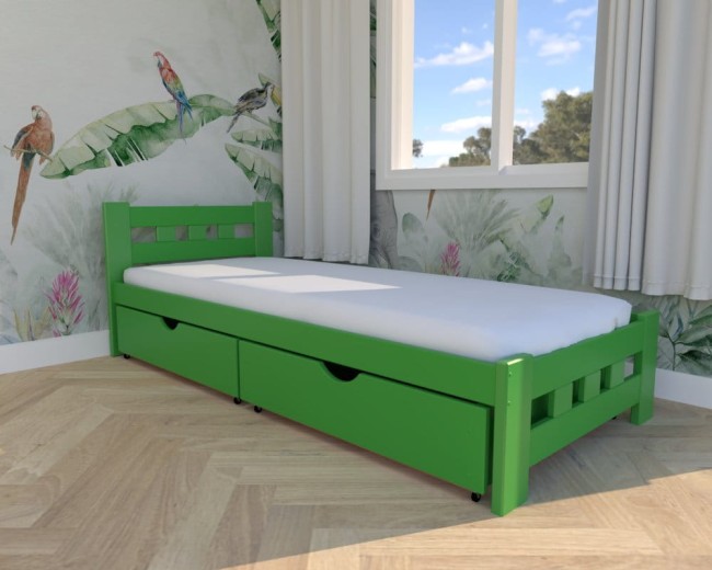 łóżko dla dziecka Paweł Premium, zielone łóżko drewniane sosnowe do pokoju dzieci, szuflady na pościel od producenta Valor Meble, solidne łóżko nowoczesne.jpg
