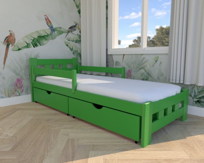 łóżko dziecięce Paweł Premium, zielone łóżko drewniane sosnowe do pokoju dzieci, szuflady na pościel od producenta Valor Meble, solidne łóżko nowoczesne.jpg