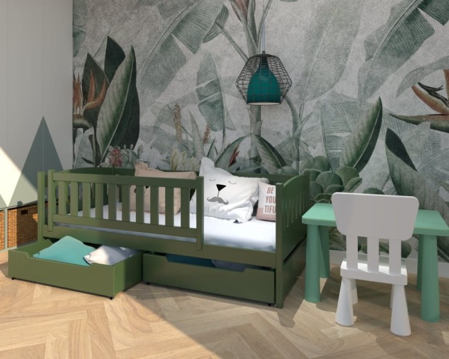 łóżko dla dziecka Lena Premium,nowoczesne bezpieczne łóżko dla dwulatka,wysoka barierka zabezpieczająca,szuflady z długim wcięciem od producenta Valor Meble.jpg
