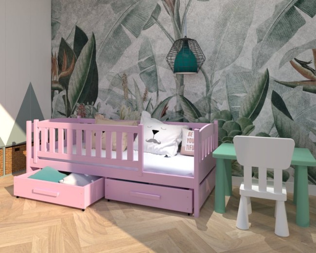 różowe łóżko dla małej dziewczynki Lena Premium,bezpieczne łóżko z wysoką barierką,łóżko z szufladami na pościel od producenta Valor Meble.jpg
