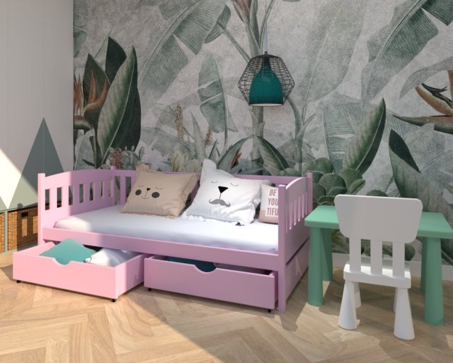 różowe łóżko dla małej ksieżniczki i Lena Premium,bezpieczne łóżko z wysoką barierką,łóżko z szufladami na pościel od producenta Valor Meble.jpg