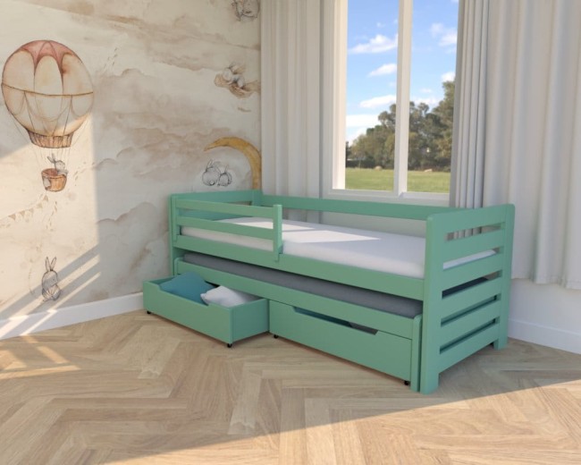 łóżko dla dzieci Zuzia Premium,nowoczesne dwuosobowe wysuwane łóżko do pokoju rodzeństwa,łóżko w kolorze miętowym od producenta Valor Meble.jpg