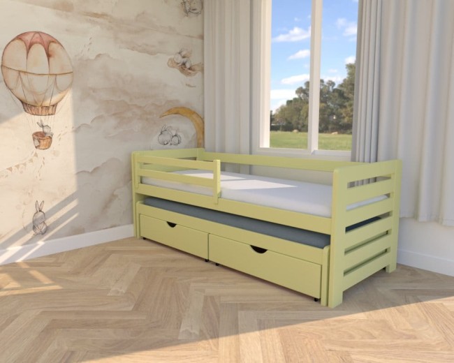 łóżko dla rodzeństwa Zuzia Premium,nowoczesne podwójne łóżko do pokoju dziecięcego materacami i szufladami na pościel od producenta Valor Meble kolor żółty.jpg