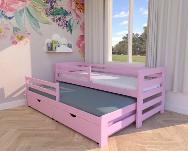 Podwójne łóżko wysuwane dla dziewczyn Jasio Premium kolor różowy pastel"