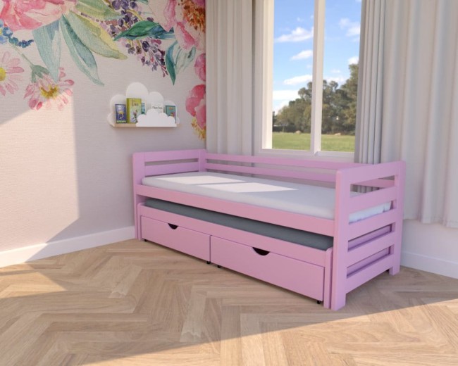 Detal wykończenia łóżka dla dzieci: pastelowy różowy lakier wodny bezpieczny dla alergików"