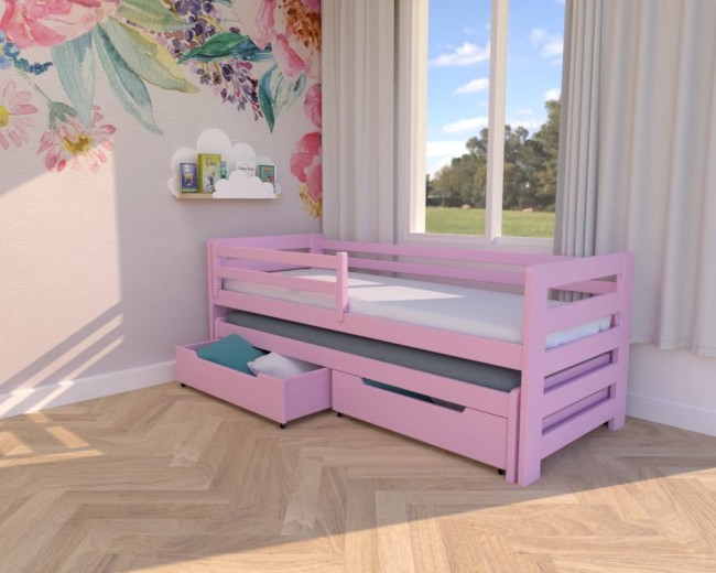 łóżko dla sióstr Jasio Premium,łóżko dwuosobowe dla dziewczynek,łóżko z szufladami od produenta Valor Meble kolor pastelowy róż.jpg