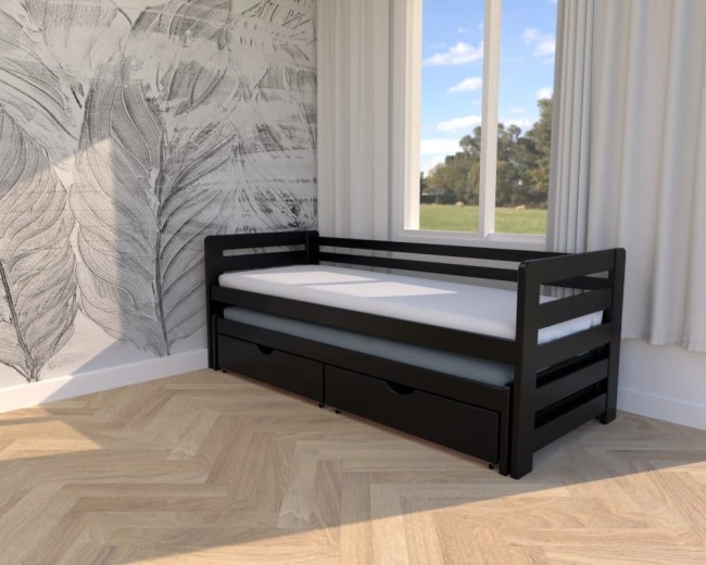 Nowoczesny pokój 11-latka z czarnym łóżkiem podwójnym Jasio Premium