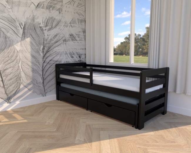 Czarne łóżko dla nastolatka z funkcją spania dla gości