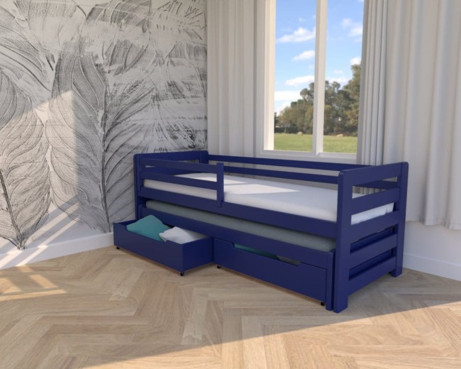 Nowoczesny pokój 8-latka z granatowym łóżkiem Jasio Premium i jasnymi ścianami"