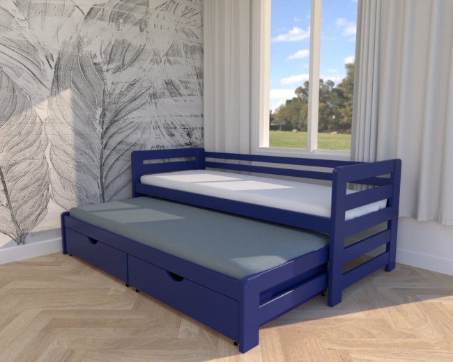 Granatowe łóżko dla chłopca w stylu marynarskim wersja rozsuniete 2 pokłady spania