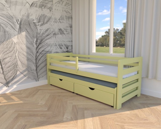 Barierka zabezpieczająca w pastelowo żółtym łóżku drewnianym Jasio