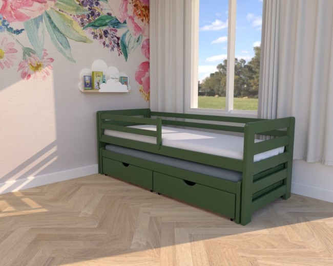 nowoczesne łóżko dla dziecka Jasio Premium,dwuosobowe rozsuwane łóżko do pokoju rodzęństwa,z materacem i szufladami od polskiego poroducenta Valor Meble kolor boho.jpg