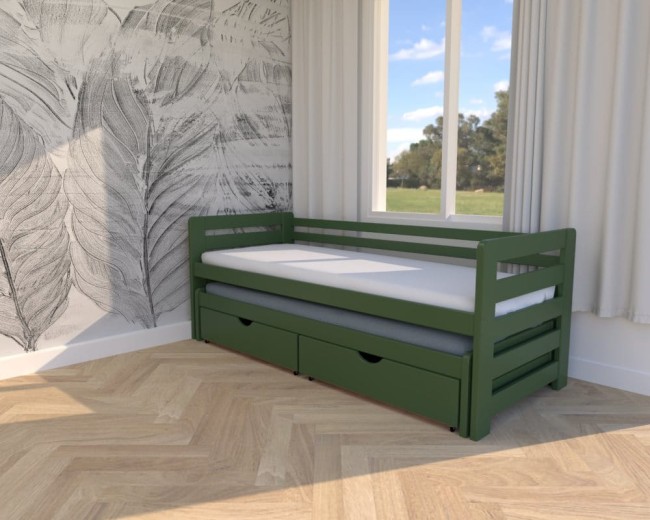 nowoczesne łóżko dla dziecka Jasio Premium,dwuosobowe wysuwane łóżko do pokoju rodzęństwa,z materacem i szufladami od polskiego poroducenta Valor Meble boho.jpg