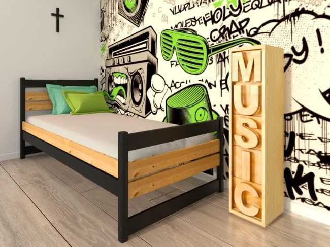 Łóżko dla nastolatka Felix XL 100x200 w aranżacji z pościelą w stylu skandynawskim