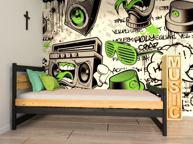 Drewniane łóżko dla nastolatka Felix 100x200 w jasnym pokoju dla nastolatka