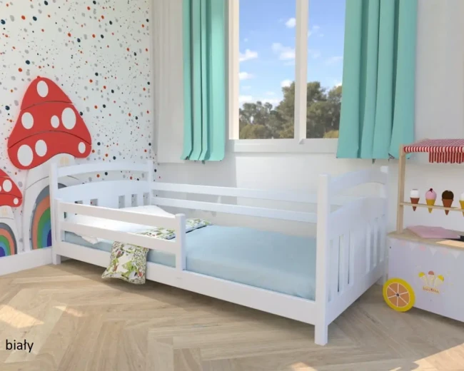 niskie Bezpieczne-biale-lozko-dzieciecie-Tadek-Low-lozko-dla-malucha-z-drewna-sosnowego-od-producenta-Valor-Meble.webp