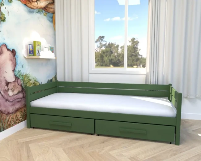 łóżko dziecięce Merry Classic z szufladami butelkowa zieleń.webp