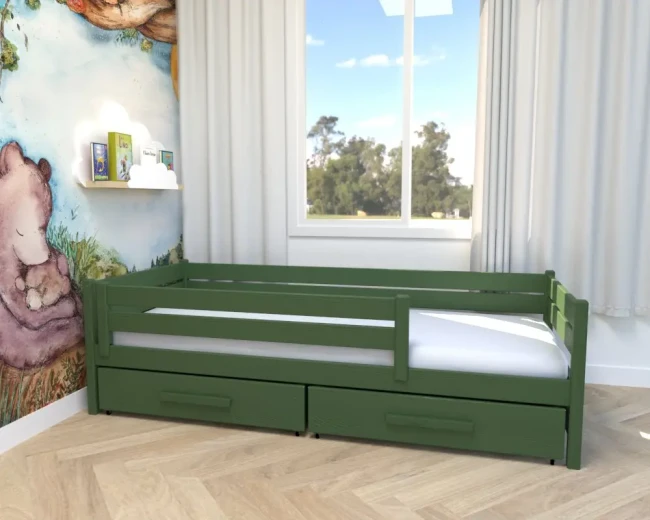 łóżko dziecięce Merry Classic z szufladami i barierką boho.webp