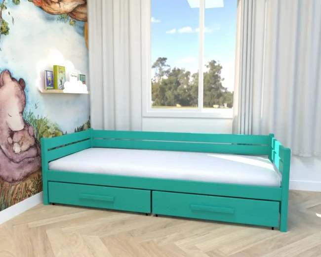łóżko dziecięce pojedyncze Merry Classic z szufladami turkusowe.webp