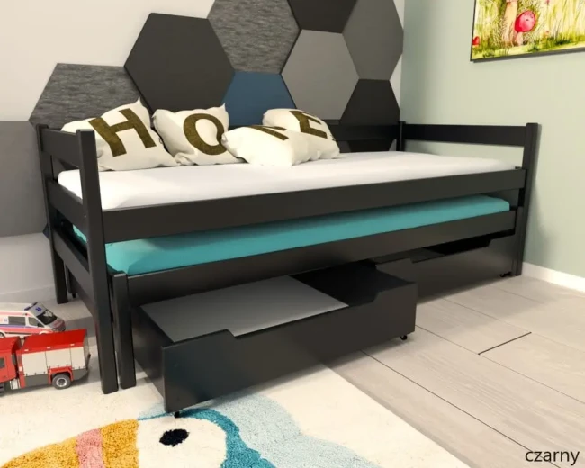 lozko-Wysuwane-Maxi-Premium--dla-dwojki-dzieci-maxi-rozlozone-z-barierkami-od-producenta-Valor-Meble-kolor-czarny.webp