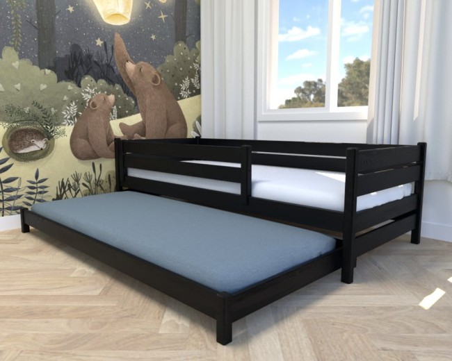 czarne łóżko podwójne Maro Low z barierką