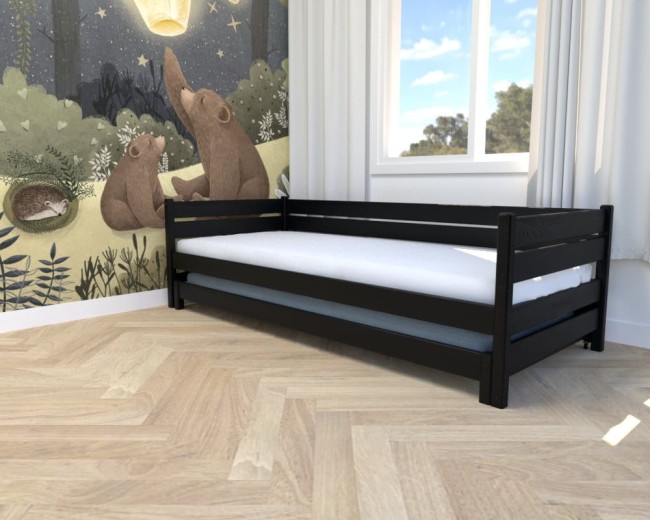 czarne łóżko podwójne Maro Low w pokoju dziecięcym