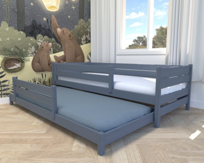 łóżko dla dwójki dzieci grafitowe rozsunięte z barierkami Maro Low Classic