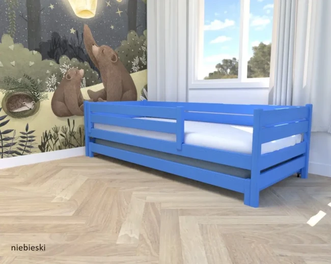 łóżko dla dzieci 6-8 lat Maro Low niebieskie.webp