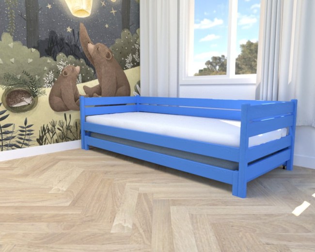 niebieskie łóżko Maro Low w pokoju dziecka 6-8 lat