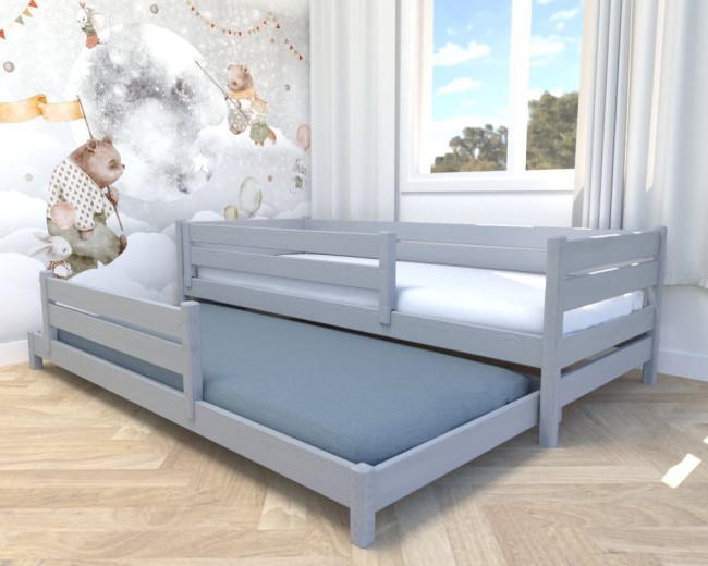 łóżko rozkładane z dwiema barierkami Maro Low popielate