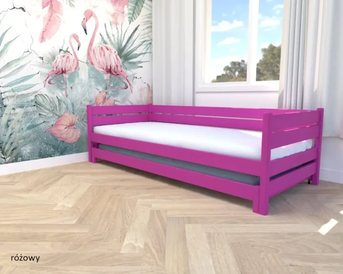 Różowe łóżko dwuosobowe Maro Low Classic 