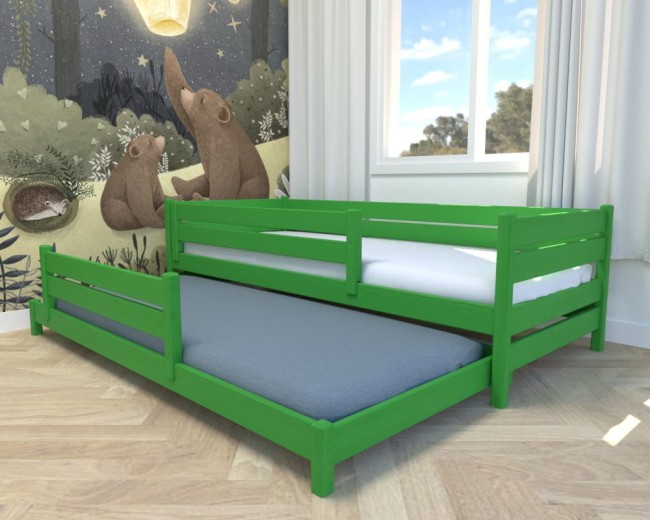 Zielone łóżko dla dwójki dzieci rozłożone Maro Low Classic
