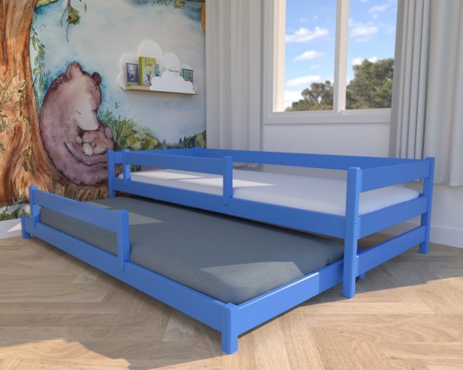 łóżko dla dzieci Maxi low, niskie łóżko dla chłopców, dwuosobowe łóżko dla rodzeństwa, nowoczesne łóżko rozsuwane od producenta Valor Meble niebieski.jpg