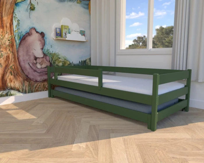Łóżko rozsuwane - Maxi LOW PREMIUM kolor butelkowa zieleń