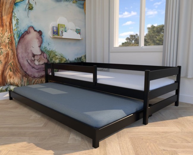 czarne łóżko Maxi Low, niskie łóżko dla dwulatka, łóżko dla rodzeństwa, łóżko dwuosobowe od producenta Valor Meble.jpg
