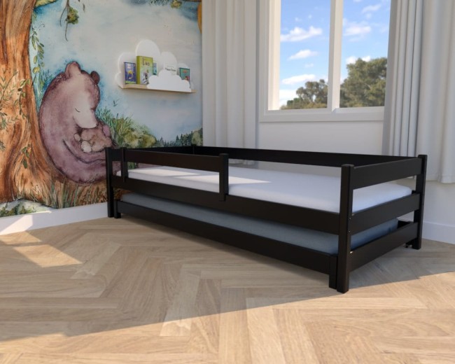 łóżko Maxi Low, niskie łóżko dla dwulatka, łóżko dla rodzeństwa, łóżko dwuosobowe od producenta Valor Meble czarne.jpg