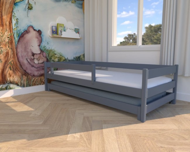 łóżko dla dzieci Maxi Low, niskie łóżko dla dwulatków, drewniane łóżko dla rodzeństwa, dwuosobowe łóżko wysuwane od producenta Valor Meble grafitowe.jpg