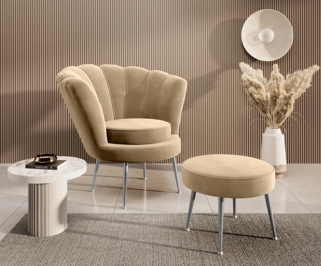Fotel Shell + podnóżek - Magic Velvet 2281 silver.webp