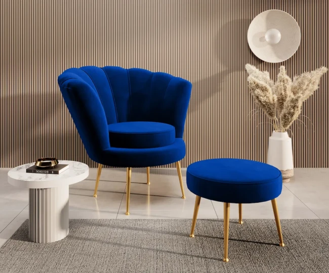 Fotel Shell + podnóżek - Magic Velvet 2296 gold.webp