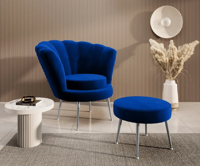 Fotel Shell + podnóżek - Magic Velvet 2296 srebrna.webp
