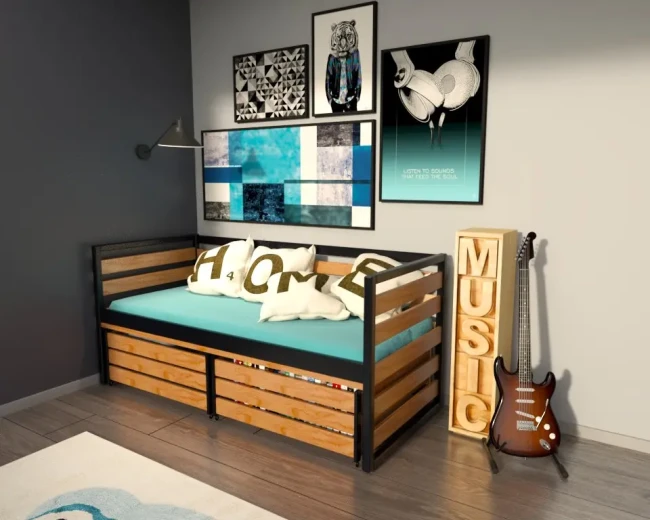 łóżko młodzieżowe Gilbert Premium z gładkiego drewna sosnowego, wolne od sęków kolory czarny i  buk. Doskonały wybór do pokoju nastolatka.