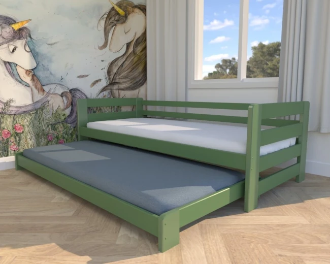 Rozłożone łóżko dla rodzeństwa w kolorze oliwkowym Jasio Low