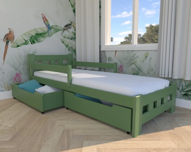 Łóżko drewniane - Paweł PREMIUM kolor oliwkowy szuflady z długim wcięciem