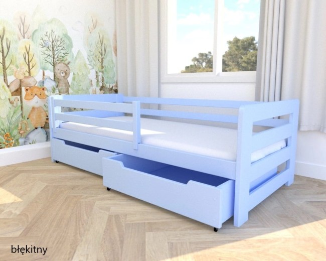 Łóżko dziecięce z drewna sosnowego Egon PREMIUM w kolorze błękitnym