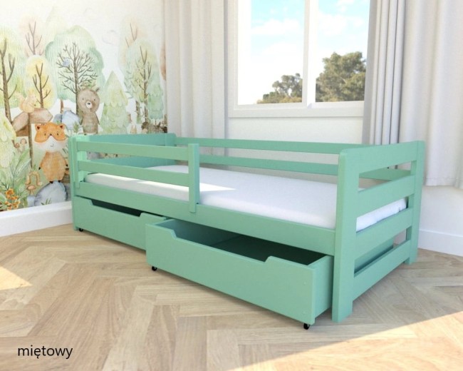 Łóżko dziecięce z drewna sosnowego Egon PREMIUM  w kolorze miętowym