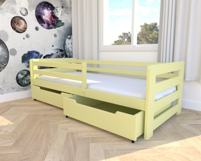Łóżko dziecięce z drewna sosnowego Egon PREMIUM  w kolorze żółtym