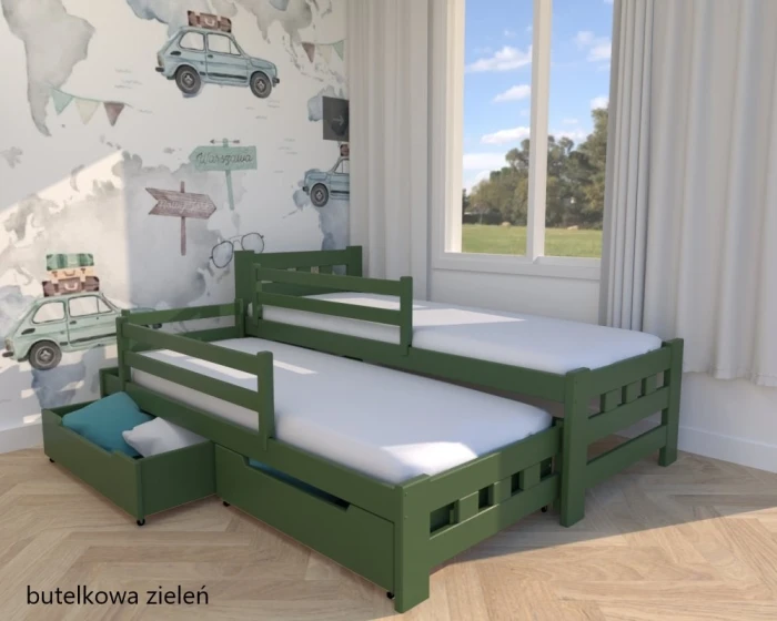 Łóżko rozsuwane -Paweł HIGH PREMIUM  kolor butelkowa zieleń